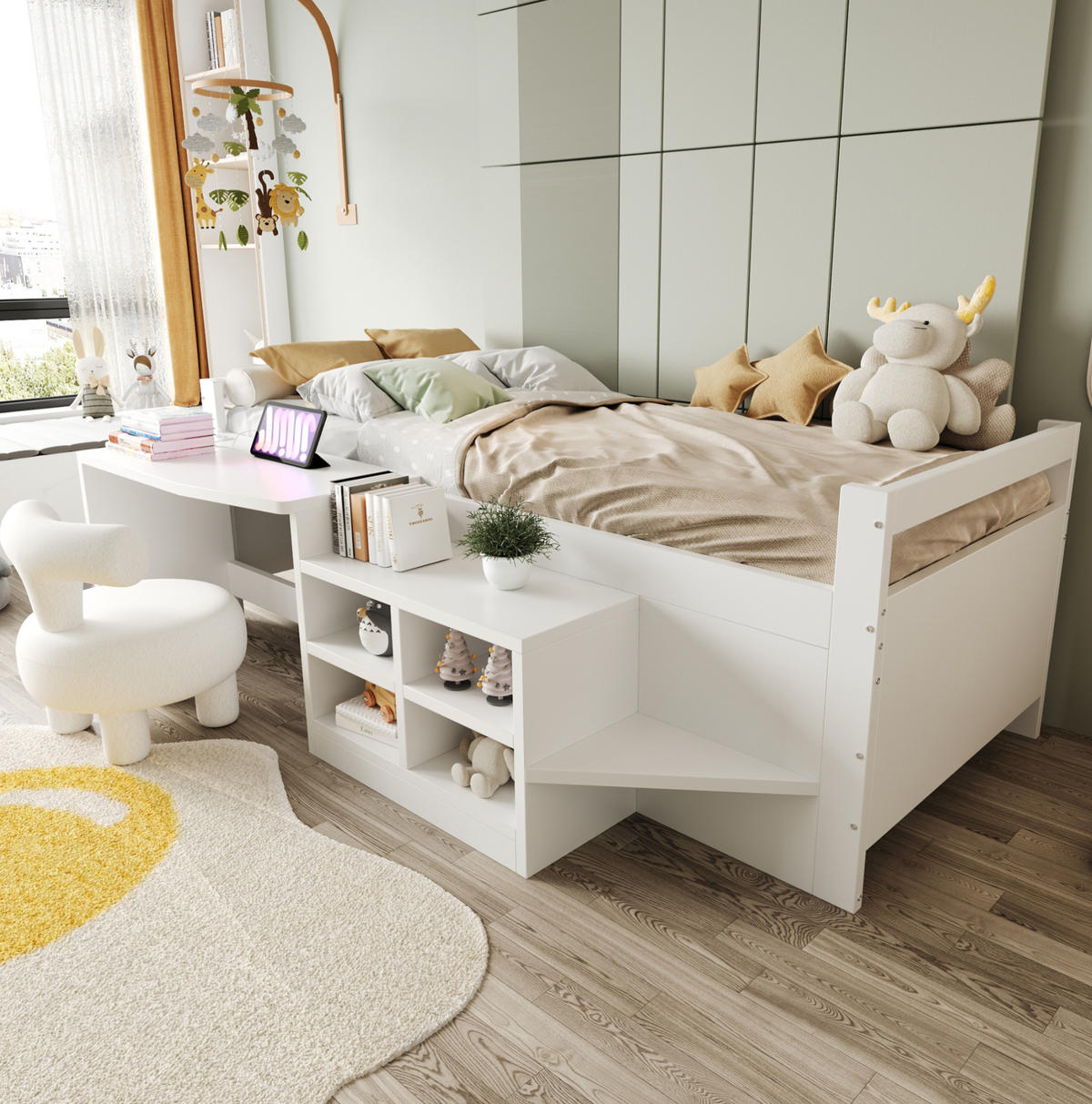 KINDERBETT 90/200 cm aus Kiefer und Holzwerkstoff mit Schreibtisch und Stauraum Weiß - Weiß, Holz (90/200cm) - Modenvie