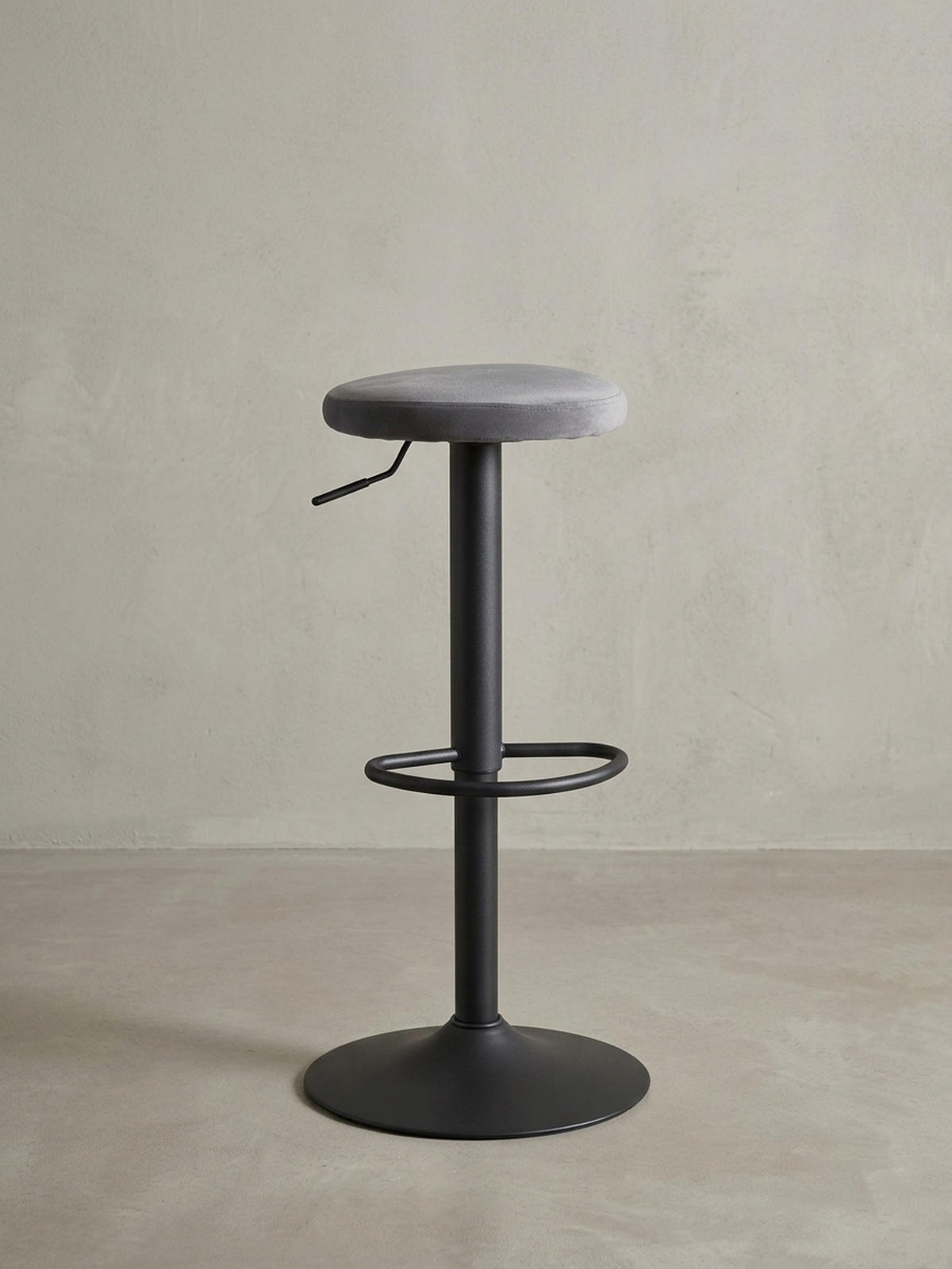 BARHOCKER Höhenverstellbar Eisen Samt Drehbar CAMPANIA, Grau 40x40x79 cm - Schwarz/Grau, Textil/Metall (40/79/40cm) - KADIMA DESIGN
