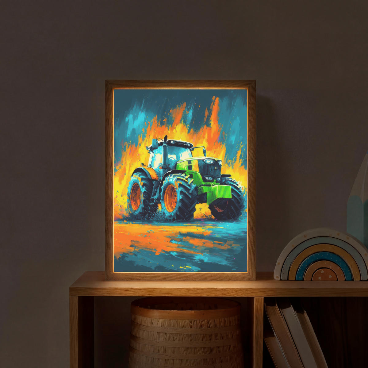 DOBÍJECÍ NOČNÍ LAMPIČKA Abstrakt - Traktor - Zelený 30x40 cm - tmavě modrá, kompozitní dřevo (8/30/40cm) - OnlyWow
