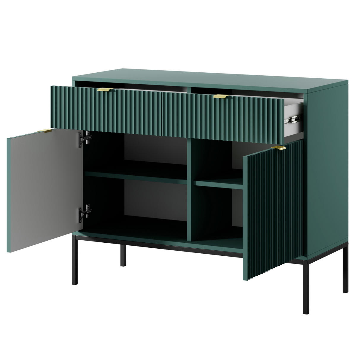 SIDEBOARD NANAIMO KOM2-2D2S Profilierte Fronten, Grün - Grün, Holzwerkstoff/Kunststoff (104/83/39cm) - Komodee