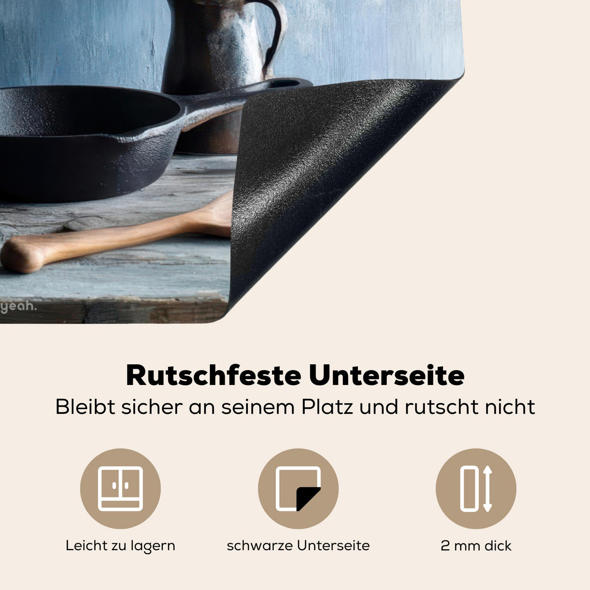 HERDABDECKPLATTE Stilleben - Kräuter - Rustikal Herdabdeckung Induktionsfeld 65x52 cm - Blaugrau, Kunststoff (65/52/0.2cm) - MuchoWow
