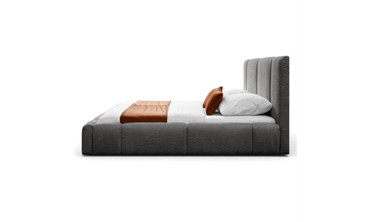 POLSTERBETT ELENA 160x200 cm Dunkelgrau (Anthology 18), 34 Holzlatten, Kopfteil 108 cm - Grau, Textil (160/200cm) - Lookway