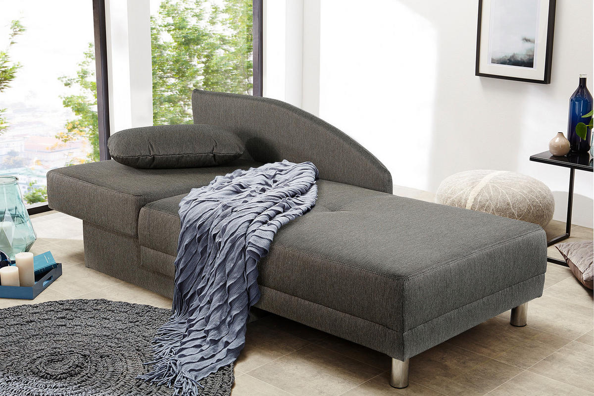 RÉCAMIERE-SCHLAFSOFA mit Bettkasten, Federkern, seitenverkehrt montierbar B149/T90/H80 cm, Liegefläche 200x84 cm, Webstoff Grau / 15123 - Chromfarben/Grau, Textil/Metall (149/80/90cm) - luma-home