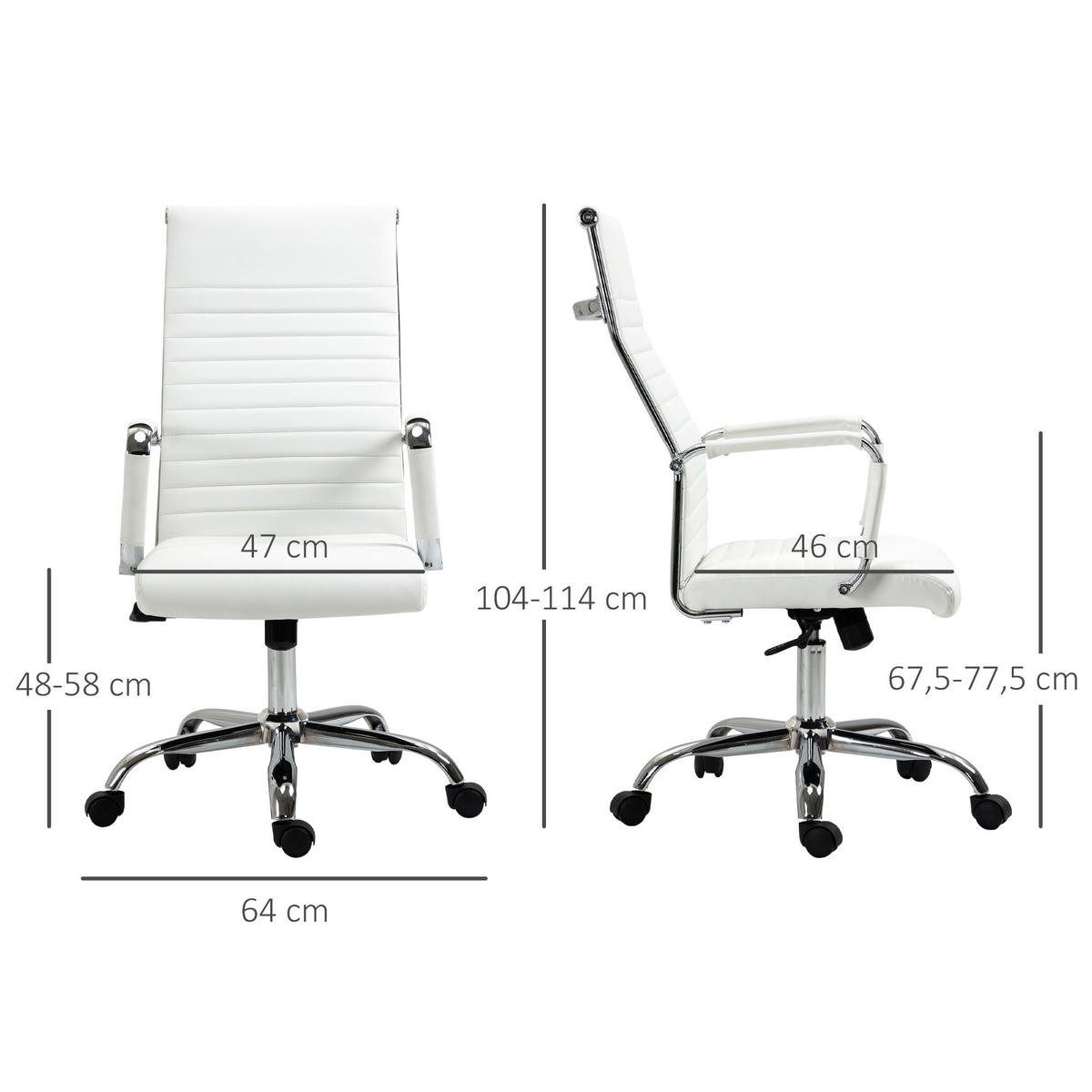 BÜROSTUHL mit Wippfunktion, Kunstleder, Weiß - Weiß, Leder (62/114/54cm) - Vinsetto