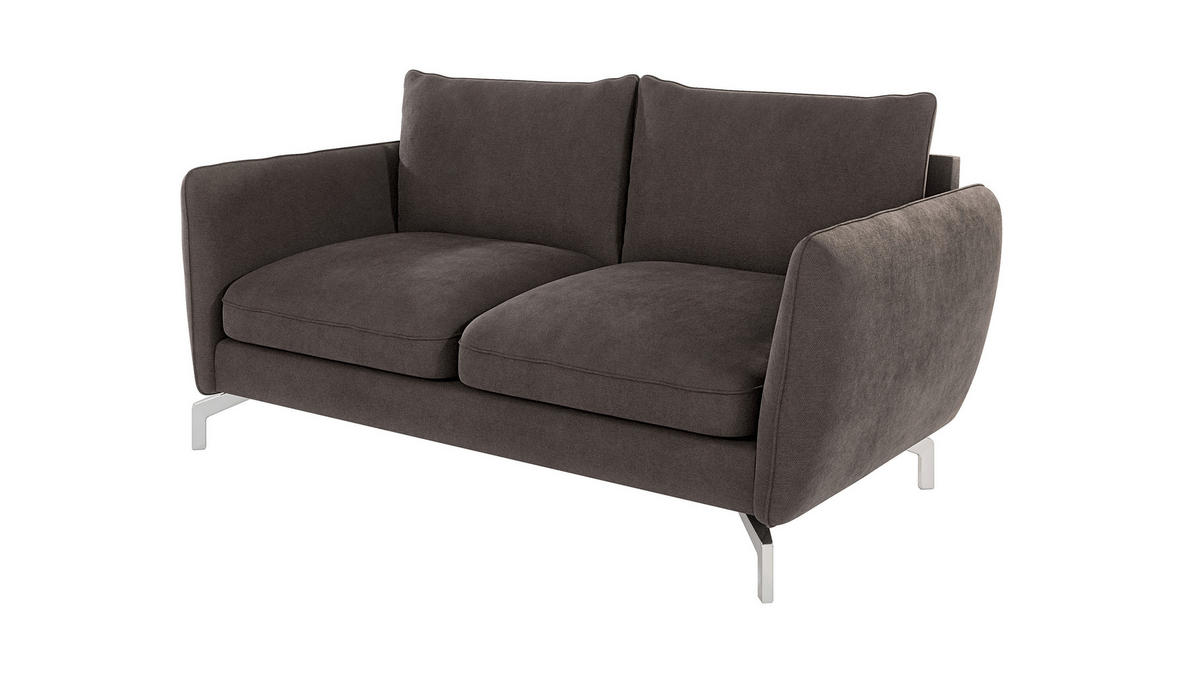 2-SITZER-SOFA Elou Braun - Khaki Microfaser - Chromfarben/Dunkelbraun, Holz/Textil (172/87/92cm) - S-Style Möbel