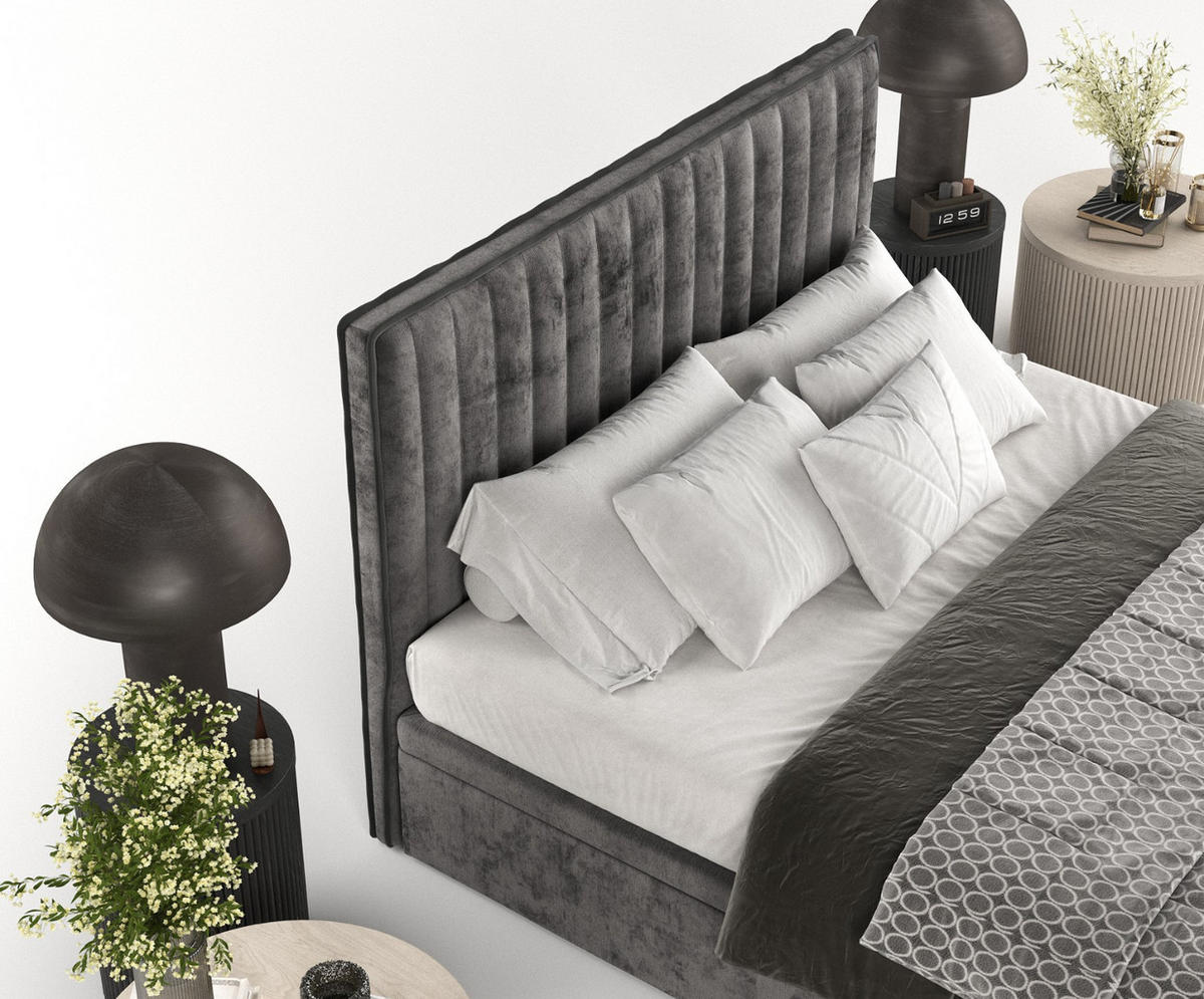 POLSTERBETT Keva mit Stauraum 120/200 cm Stahl im Lotta Stoff - Schwarz/Graphitfarben, Holz/Holzwerkstoff (120/200cm) - AltaBeds