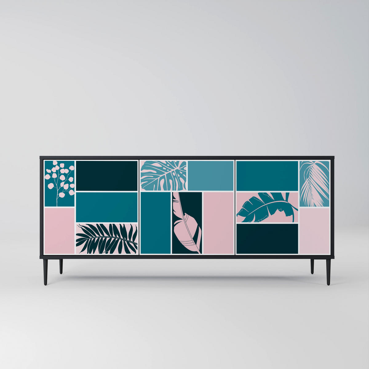 SIDEBOARD COMBINATION OF SHAPES, Graue Oberfläche, 164,5x42x72,5 cm, 3 Türen - Schwarz/Grau, Holzwerkstoff/Metall (164.5/72.5/42cm) - SpaceRebels