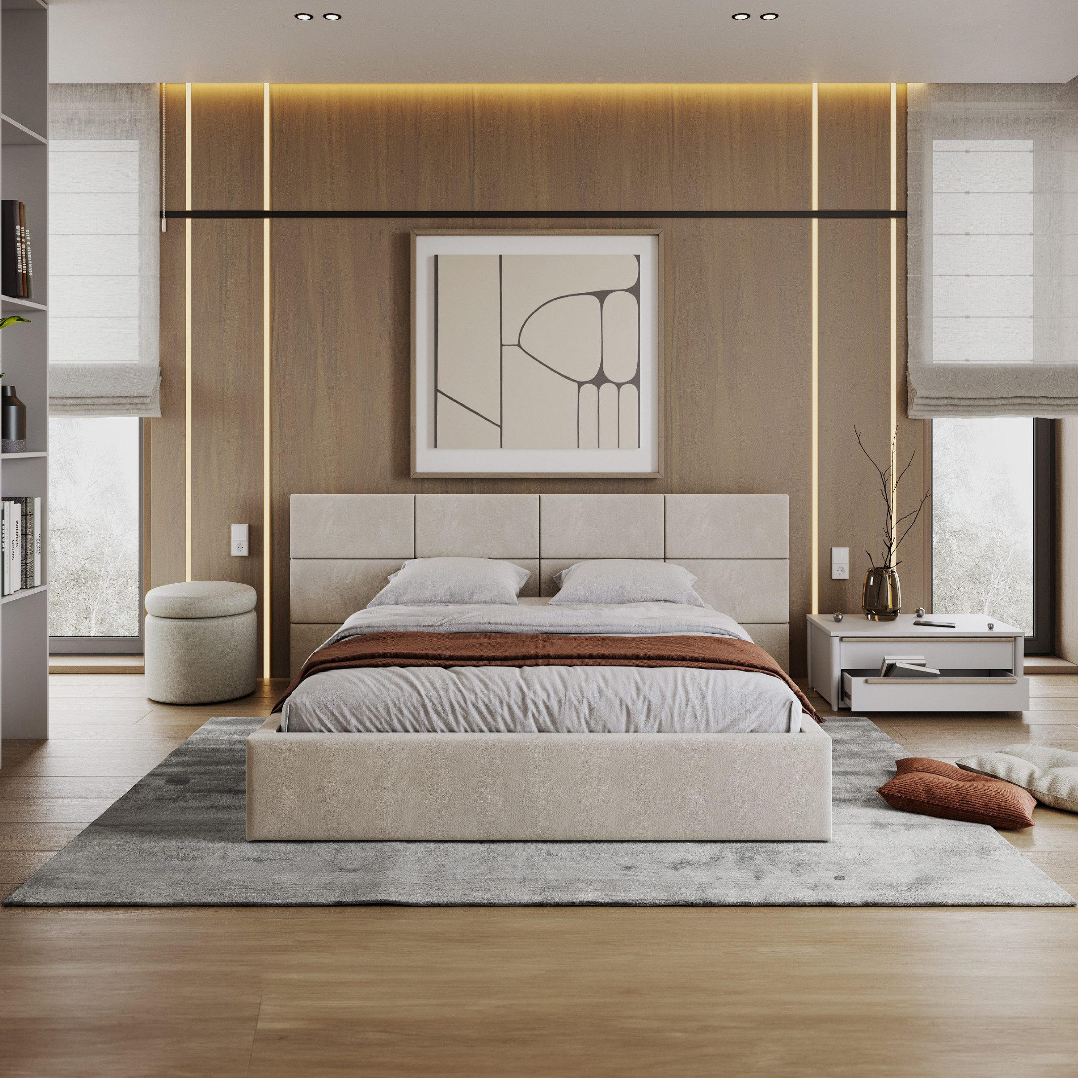 POLSTERBETT DORIS beige - Birkefarben/Beige, Holzwerkstoff/Metall (160/200cm) - FDM