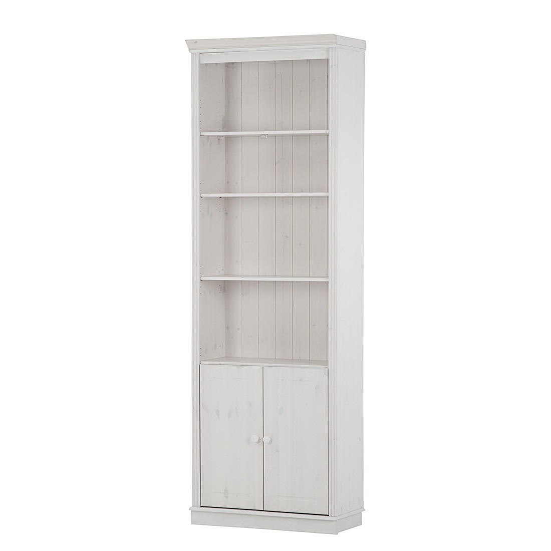 REGAL mit Türen - Kiefer massiv - Weiß/Kieferfarben, Holz (74/223/37cm) - home24