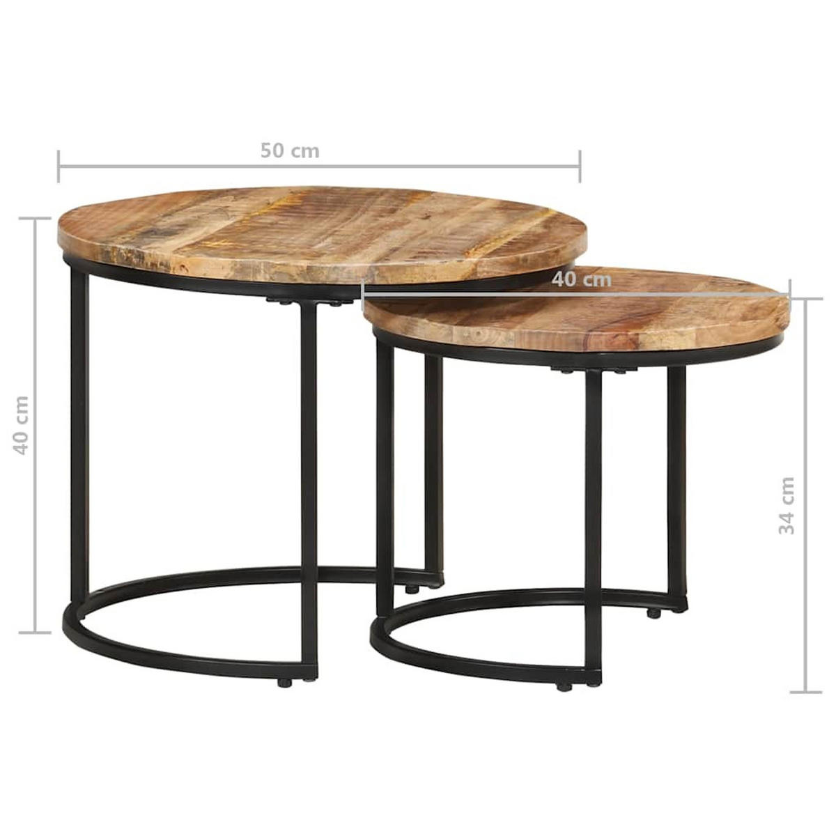 SATZTISCHE 2Er Set Rohes Mangoholz - Braun, Holz (70/50/40cm) - vidaXL