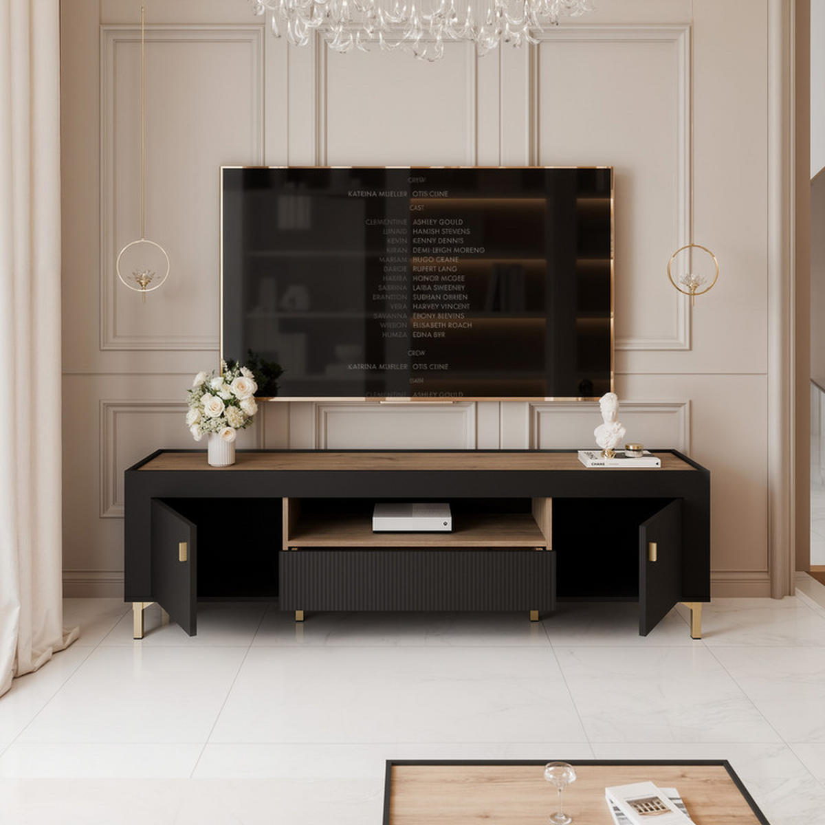 TV-LOWBOARD AVENA stehend, 177 cm Schwarz/Eiche - Schwarz, Holzwerkstoff/Kunststoff (177/52/40cm) - Idohome