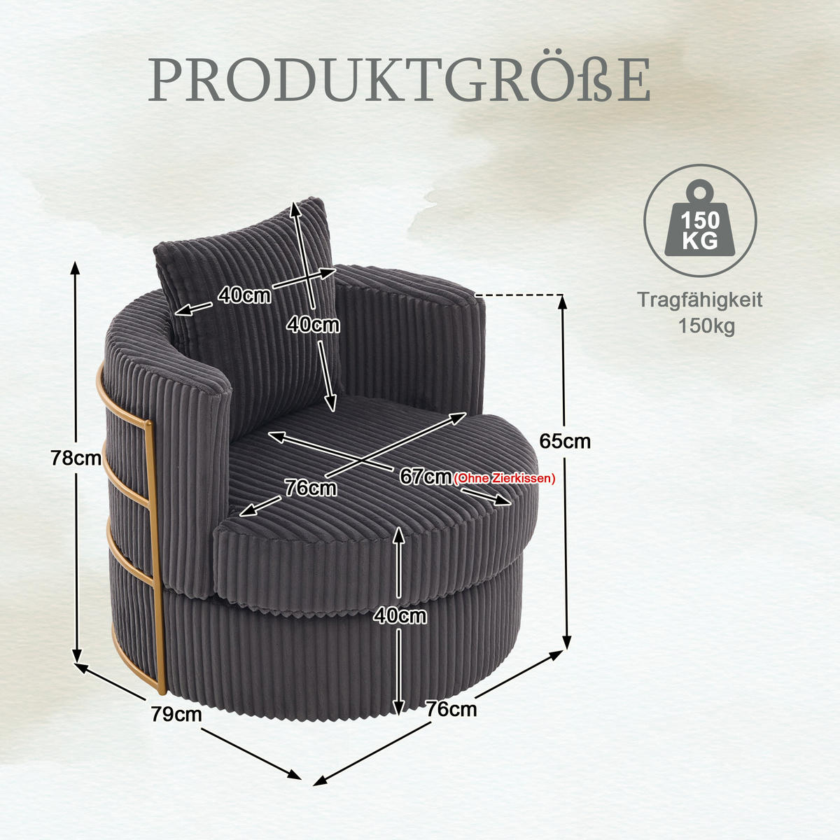 SESSEL 2er-Set 360° drehbar mit Stauraum, DE-42295, Grau - Grau, Textil (76/78/79cm) - ComfortXL