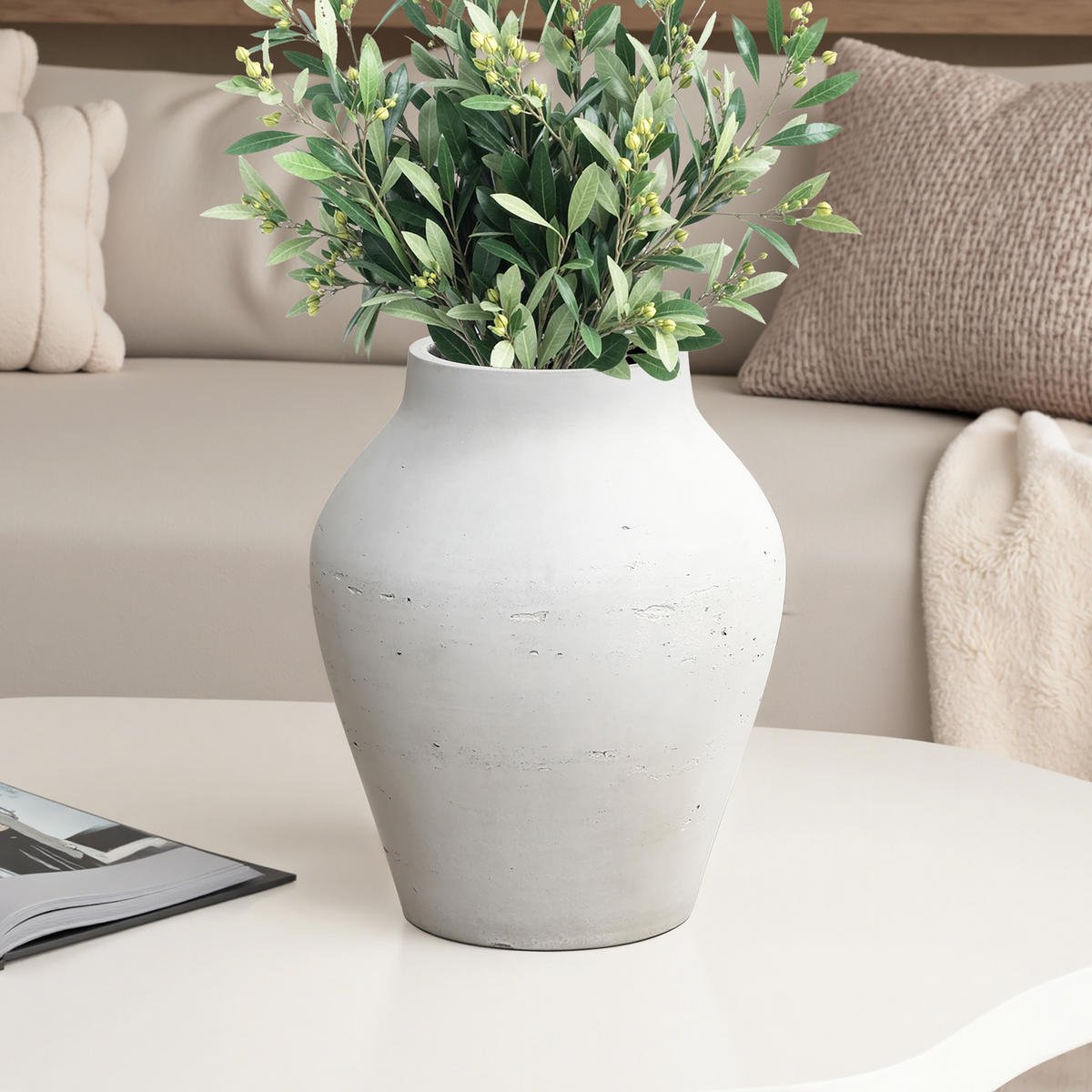 VASE Alba, 34 cm Hoch - Weiß, Naturmaterialien (34cm) - Hometopia