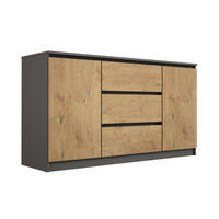 KOMMODE : 3 Schubladen und 2 Türen, Farbe: Anthrazit / Lancelot-Eiche, 140 x 79 x 39 cm - Eichefarben/Grau, Holzwerkstoff (138/78/39cm) - 3XE LIVING