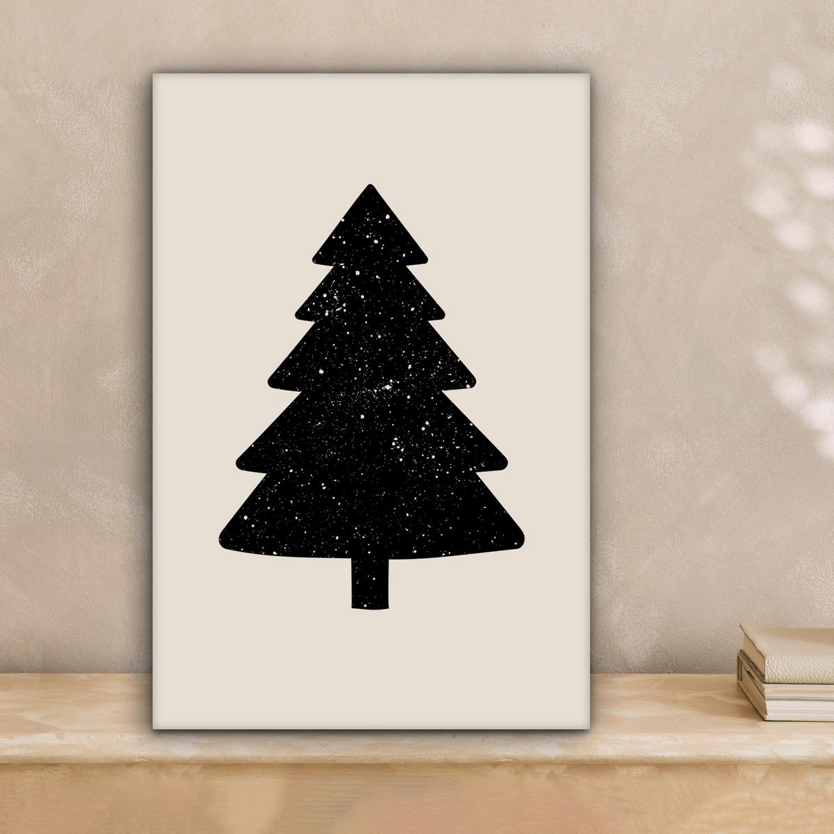 LEINWANDBILD Weihnachtsbaum - Schwarz - Urlaub - Beige 20x30 cm - Schwarz, Textil (20/30cm) - MuchoWow