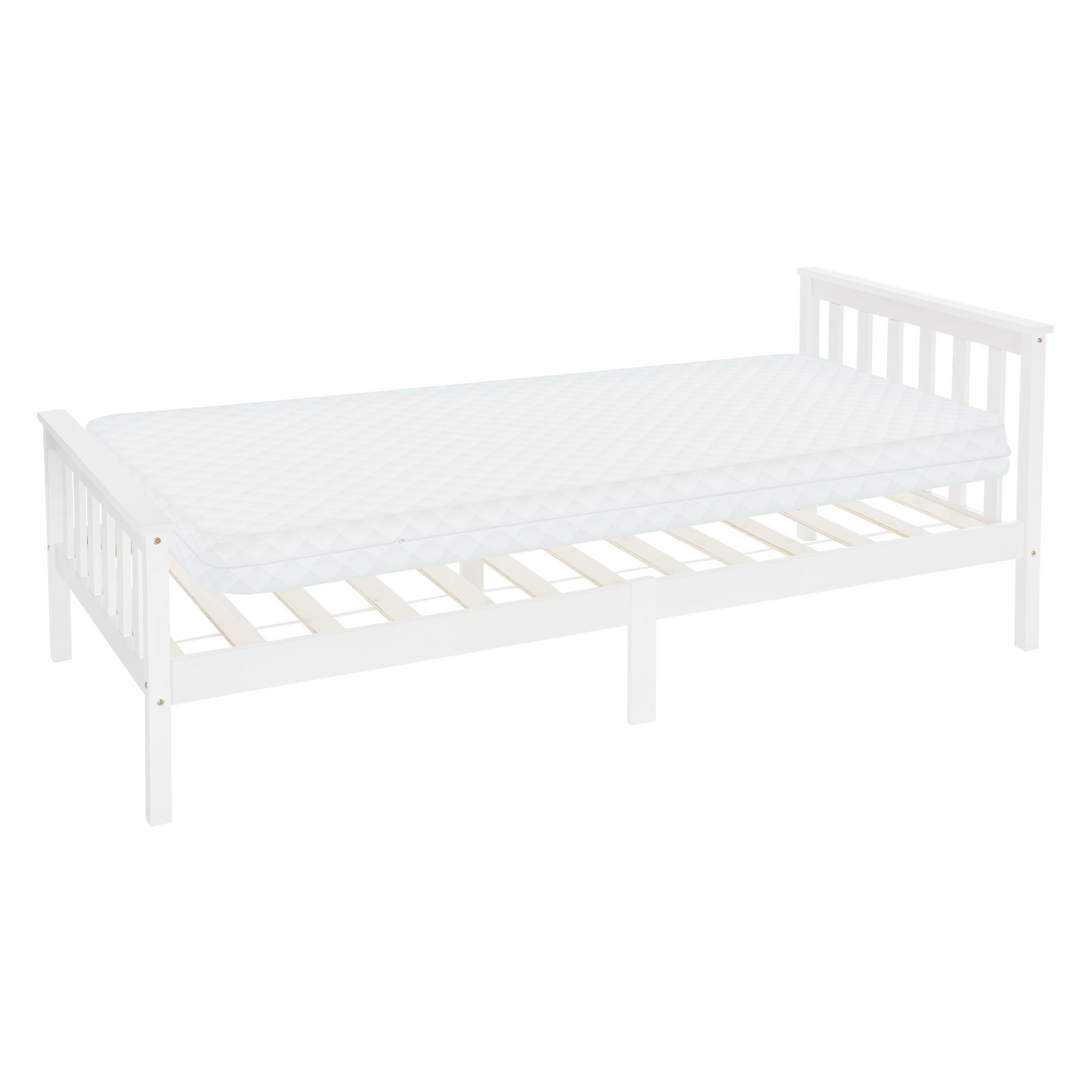 ML-DESIGN DŘEVĚNÁ POSTEL 90 x 200 cm, bílé borovicové dřevo s roštem a matrací H10 cm