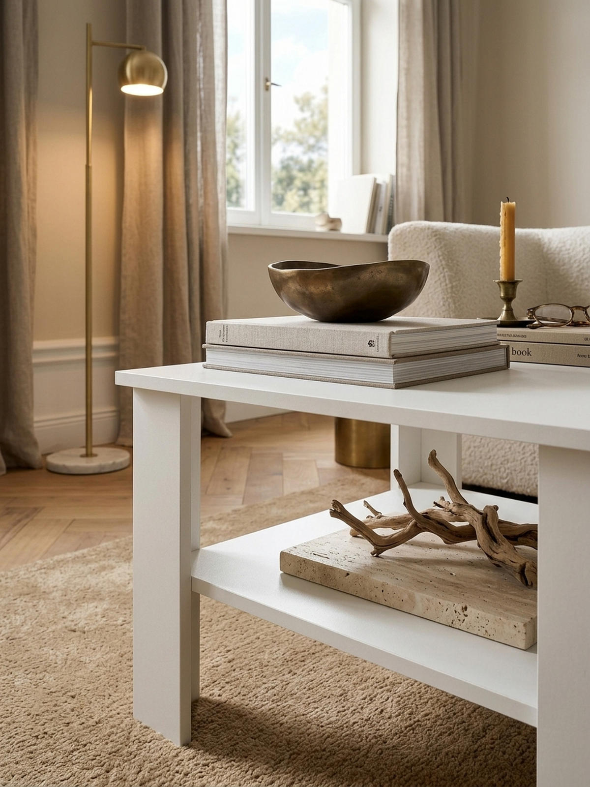 COUCHTISCH NIDDA aus Sonoma Eiche, kratzfest und Ablagefläche, Weiß 60x60x42 cm - Weiß, Holz (60/60/42cm) - KADIMA DESIGN