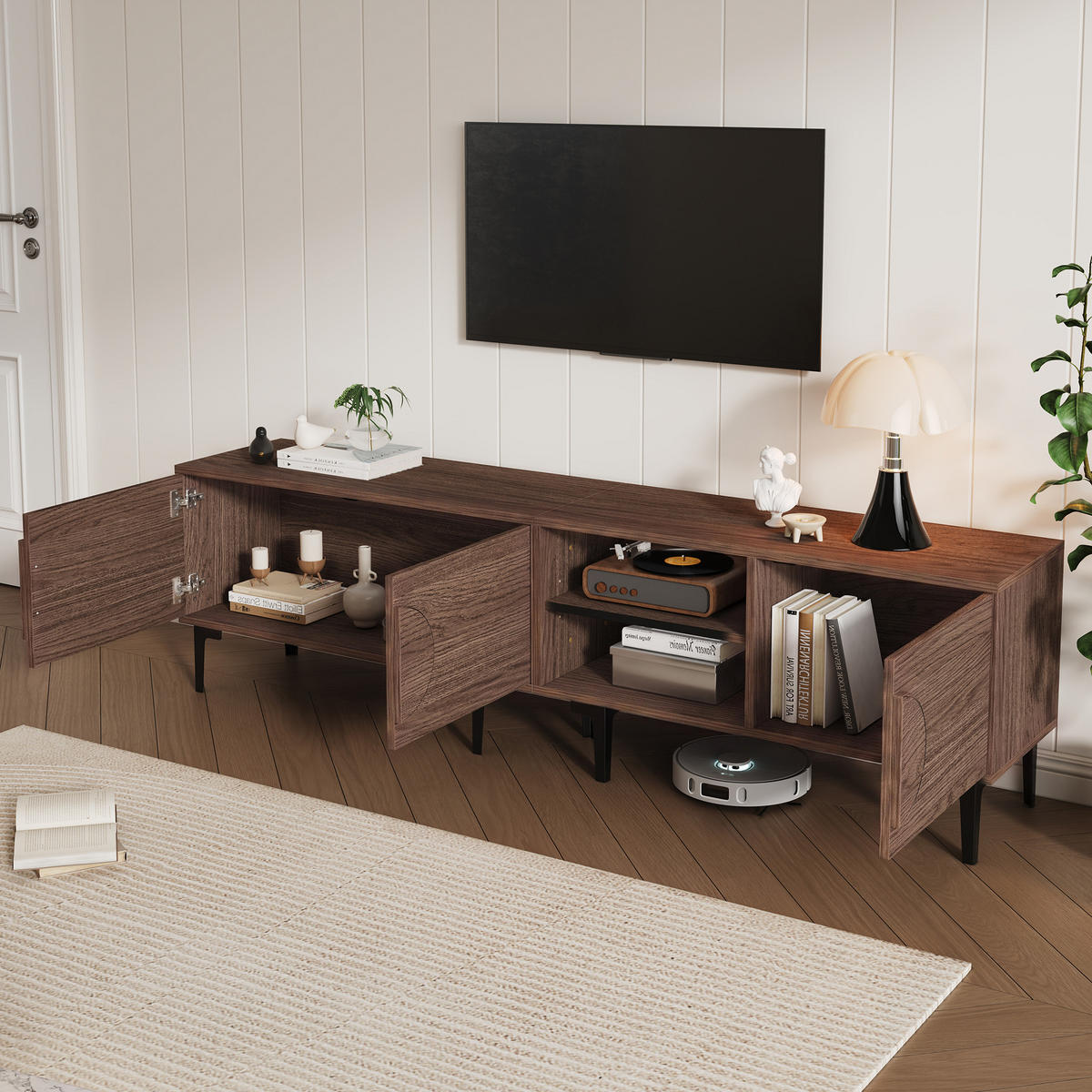 TV-SCHRANK 180/35/49 cm Dunkel Walnuss für 80 Zoll TV mit 3 Türen - Nussbaumfarben, Holzwerkstoff (180/49/35cm) - Oxeza