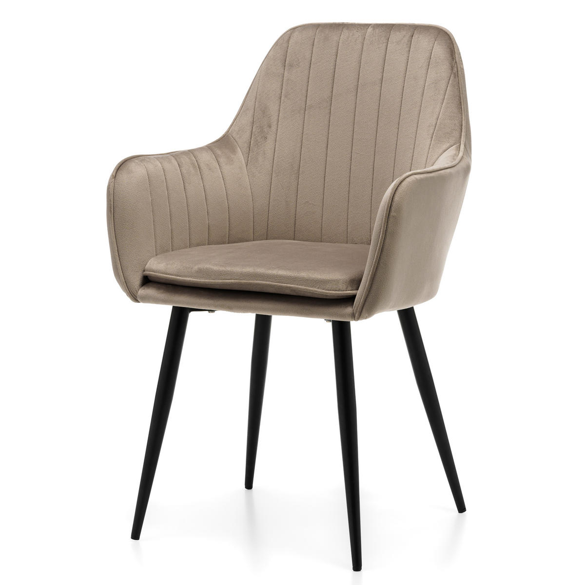 STUHL EMILIA gepolstert mit Steppung - dunkelbeige - Samt Velours - Beige/Schwarz, Textil/Metall (58/90/58cm) - NEW HOME