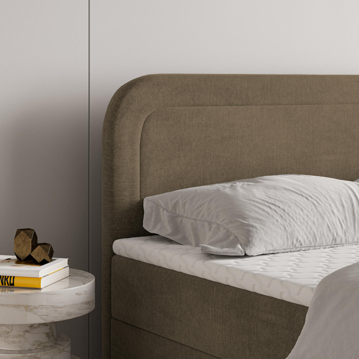 BOXBETT ARMEL 160x200 cm mit Matratze und Topper - Beige - Beige, Holz (160/200cm) - MASSENO