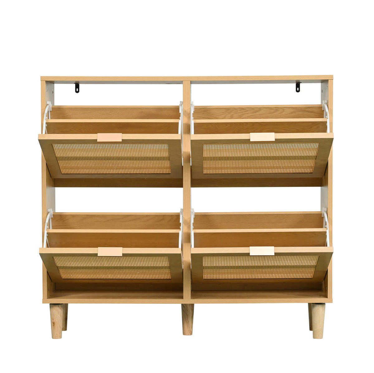 SCHUHSCHRANK 100/25/90 cm in Eichefarben mit Rattanfronten und 4 Klappen - Naturfarben, Holzwerkstoff (100/90/25cm) - Flora Grace