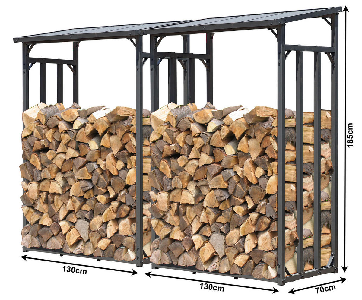 KAMINHOLZREGAL Außen 2 Stück 130x70x185 cm Metall Anthrazit 3,2 m³ / 5 SRM - Anthrazit, Metall (130/185/70cm) - QUICK STAR