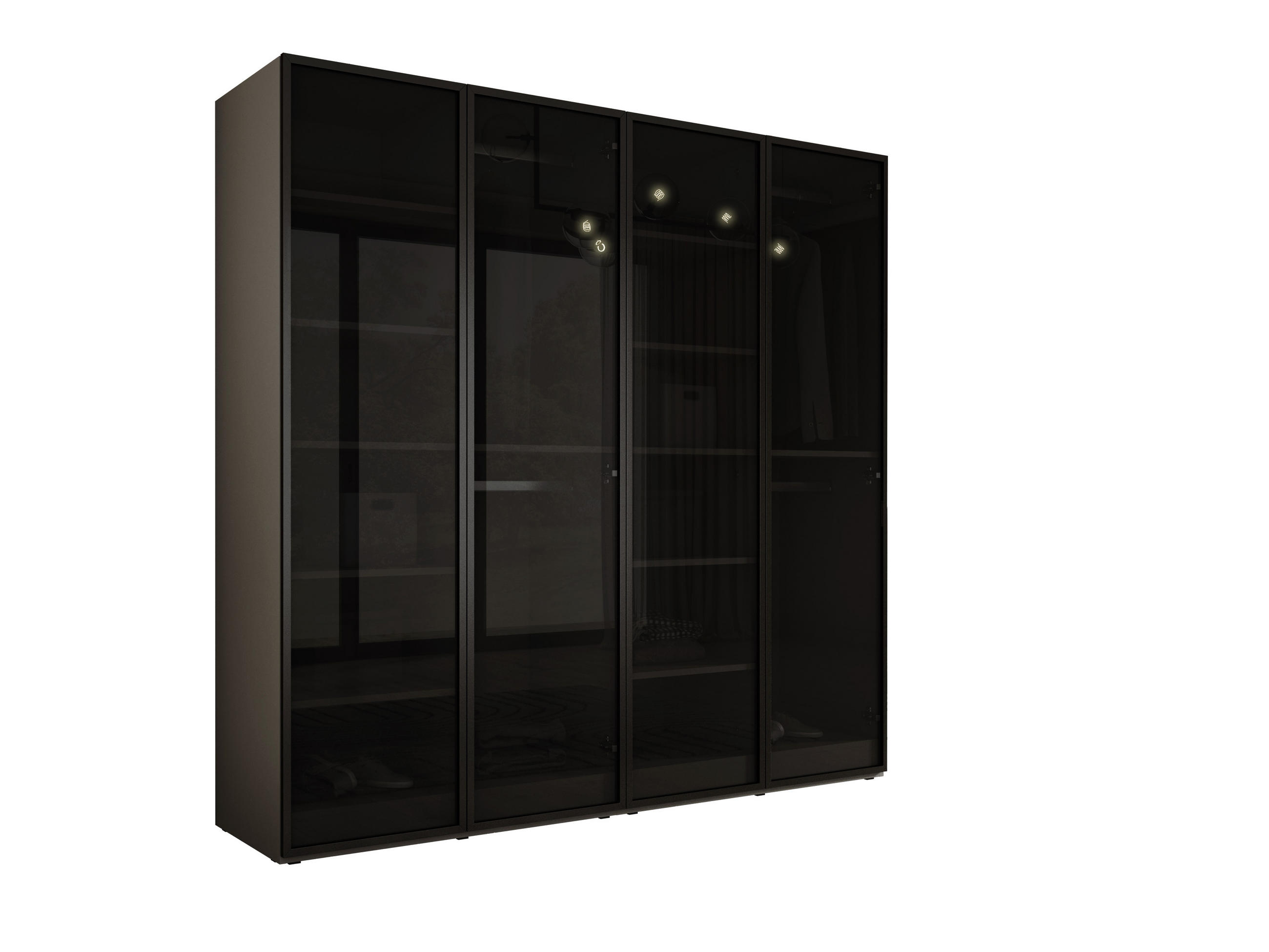 KLEIDERSCHRANK, Platingrau / Antisol Glas, 200 x 200 x 51 cm - Platinfarben/Schwarz, Holzwerkstoff (200/200/51cm) - 3XE LIVING