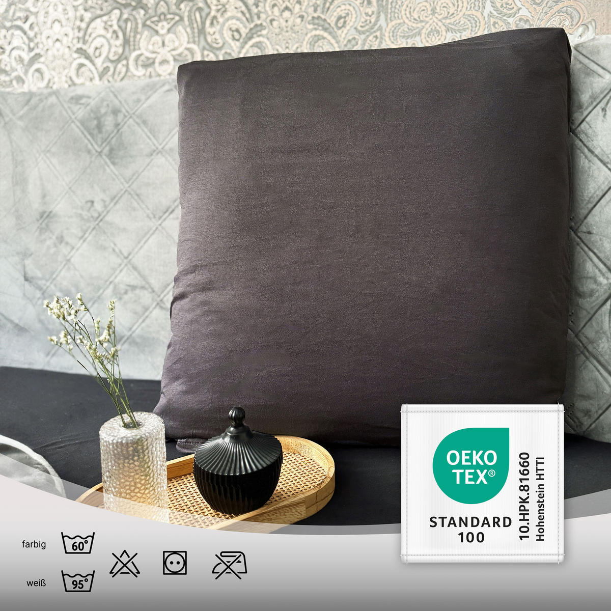 KISSENBEZUG, 2er-Set, 80x80 cm, 100% Baumwolle, Grau - Anthrazit, Textil (80/80cm) - Zollner