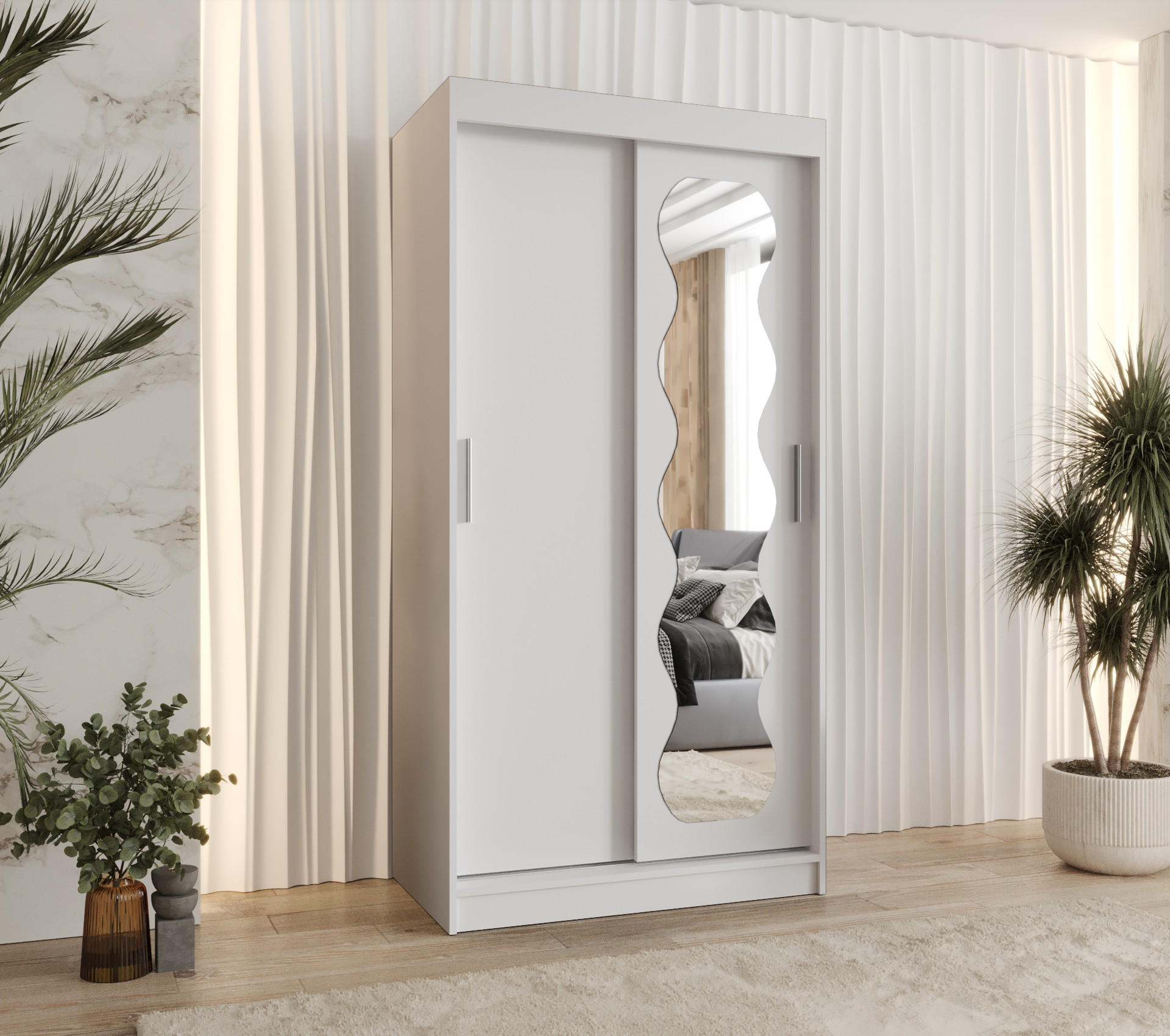 SCHWEBETÜRENSCHRANK 200/100/62 2-türig - Silberfarben/Weiß, Holz (100/200/62cm) - MÖBEL KRYSPOL