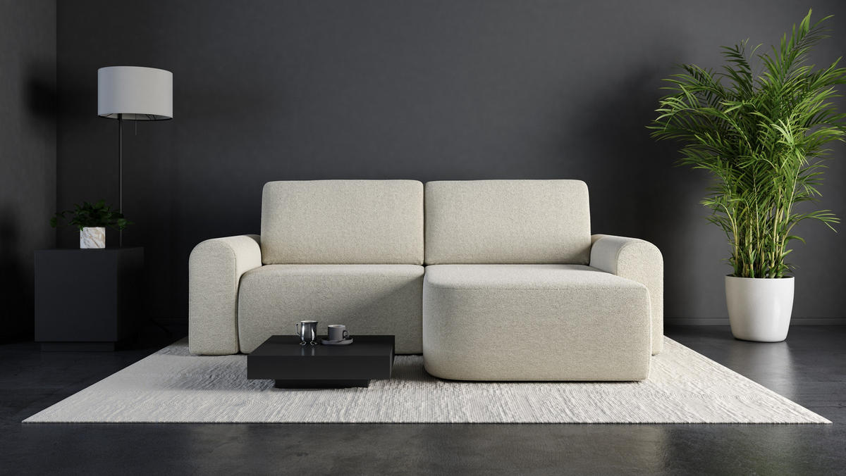 ECKSOFA L Form Otterton Creme 250/180/95 cm Rechts mit Schlaffunktion - Creme/Schwarz, Kunststoff/Textil (250/180cm) - AX Living