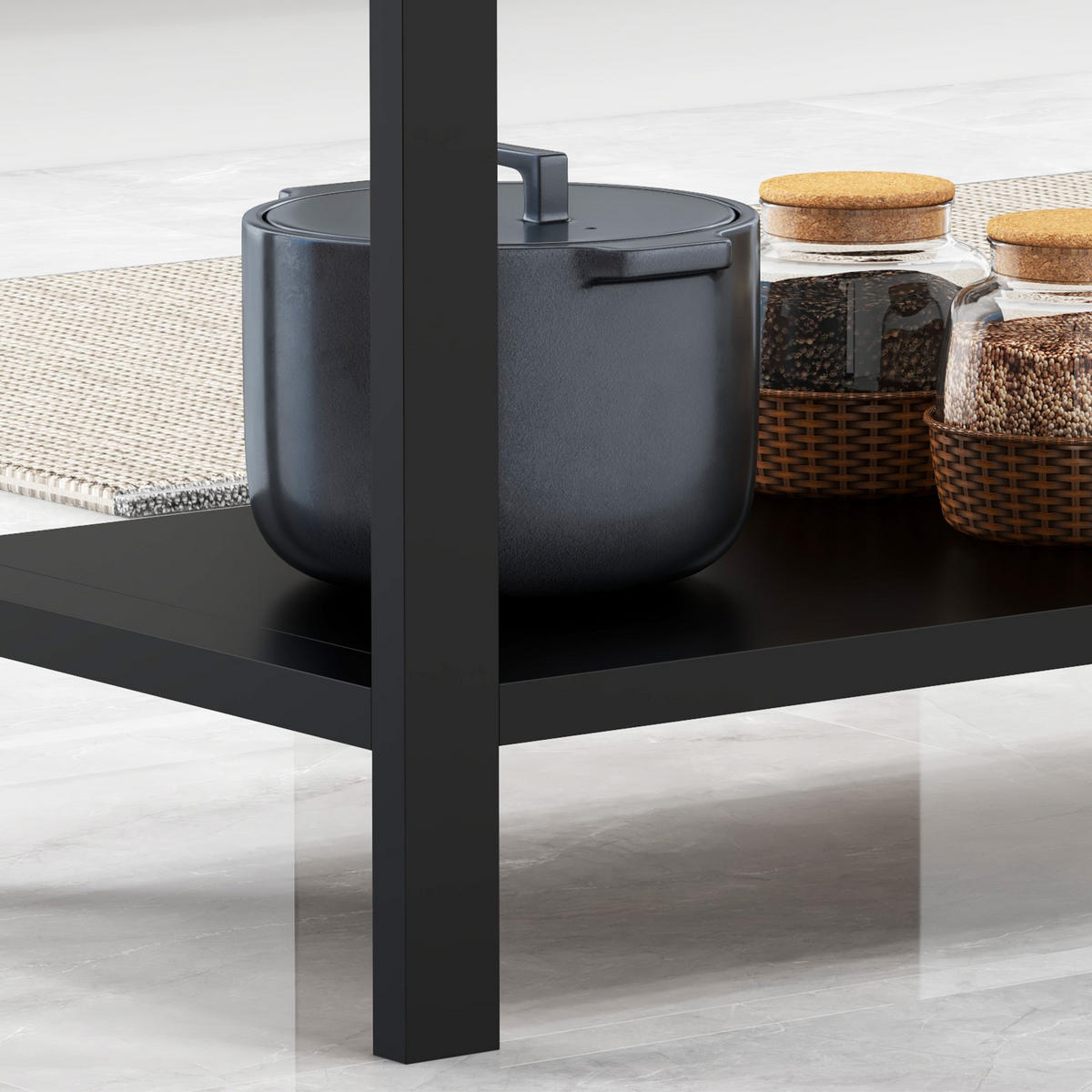 KÜCHENWAGEN, Steel, Edelstahl, Schwarz - Schwarz, Metall (46.5/86.5/135cm) - HOMCOM