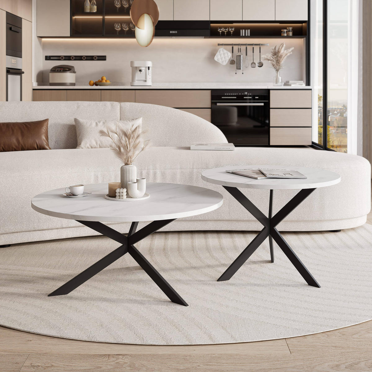 COUCHTISCH rund auf MDF, Weiß - Schwarz/Weiß, Holzwerkstoff (75/75/36cm) - Idohome