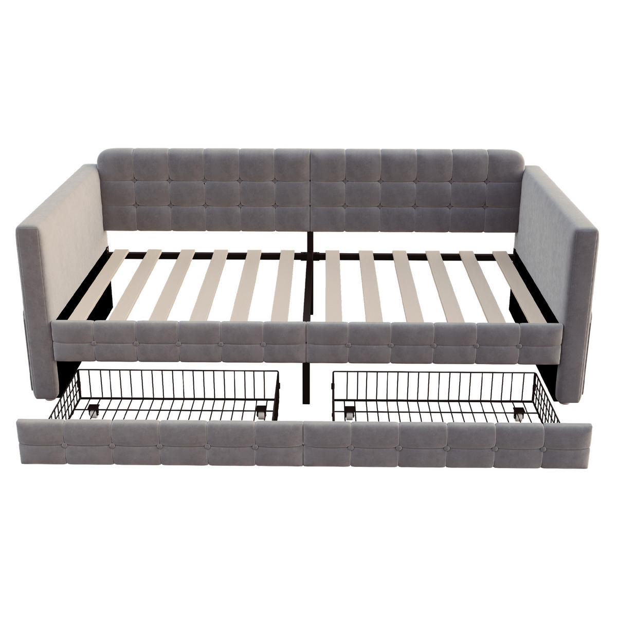 POLSTERBETT 90/190 cm Grau Schlafsofa mit Stauraum und 2 Schubladen - Grau, Textil (90/190cm) - OKWISH