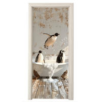 FOTOTAPETE Tür - Vintage - Pinguin - Badewanne - Schaumstoff 95x215 cm - Hellbraun, Kunststoff (95/0.1cm) - MuchoWow