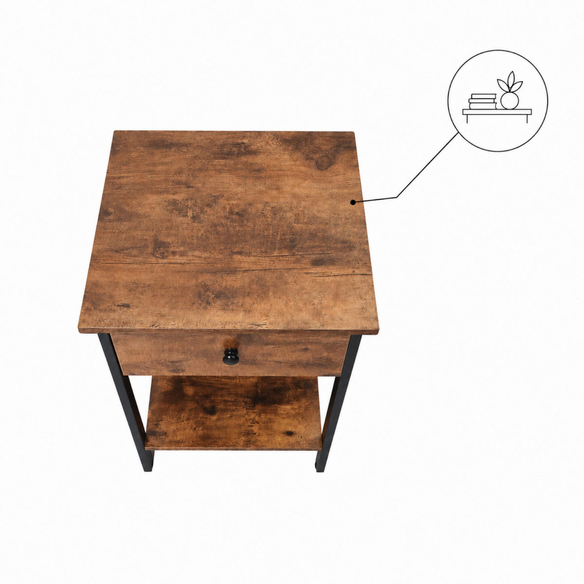 NACHTTISCH MDF Metall Rustikalbraun Schwarz mit Schublade 40x40x55 cm - Schwarz/Braun, Holzwerkstoff/Metall (40/55/40cm) - Begryf