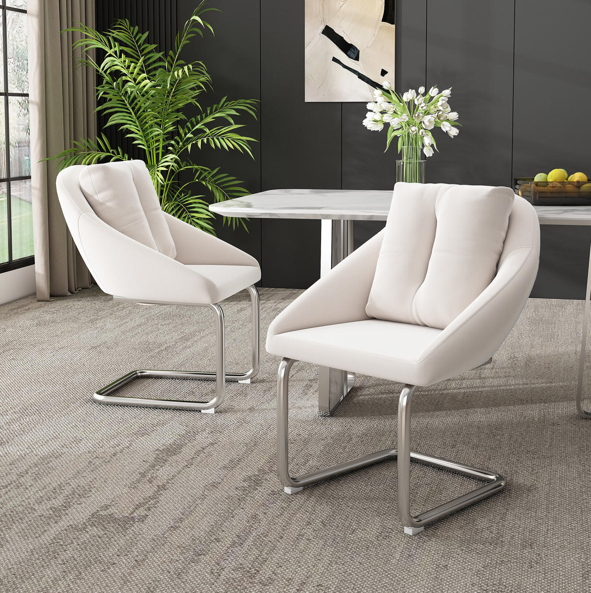 ESSZIMMERSTUHL 2er-Set Samt Beige mit Metallgestell - Beige, Metall (54/82/65cm) - Meubliv