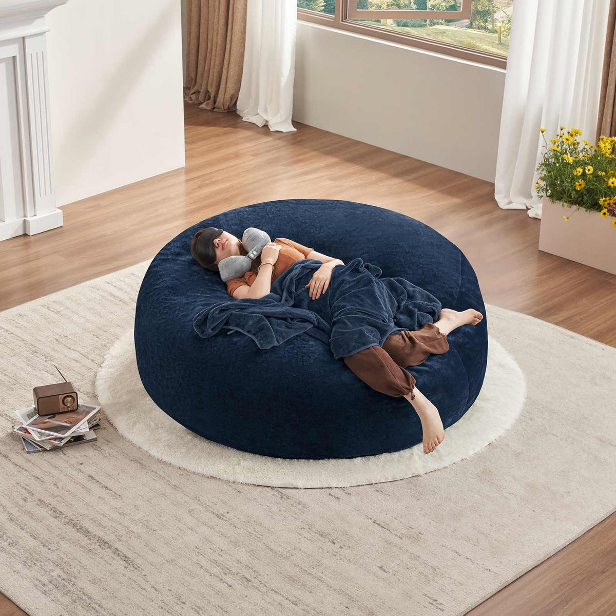 SITZSACK 150x150cm Grau Weicher Bequemer Lesesessel - Blau, Textil (150/31.5/150cm) - Raelunyi