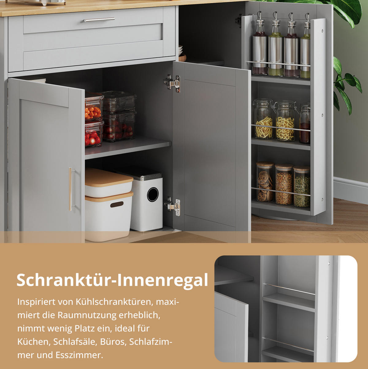 KÜCHENWAGEN 132.5x70x90cm Grau Spanplatte mit Klappplatte & Schublade - Grau, Holzwerkstoff (132.5/90/70cm) - Modfu