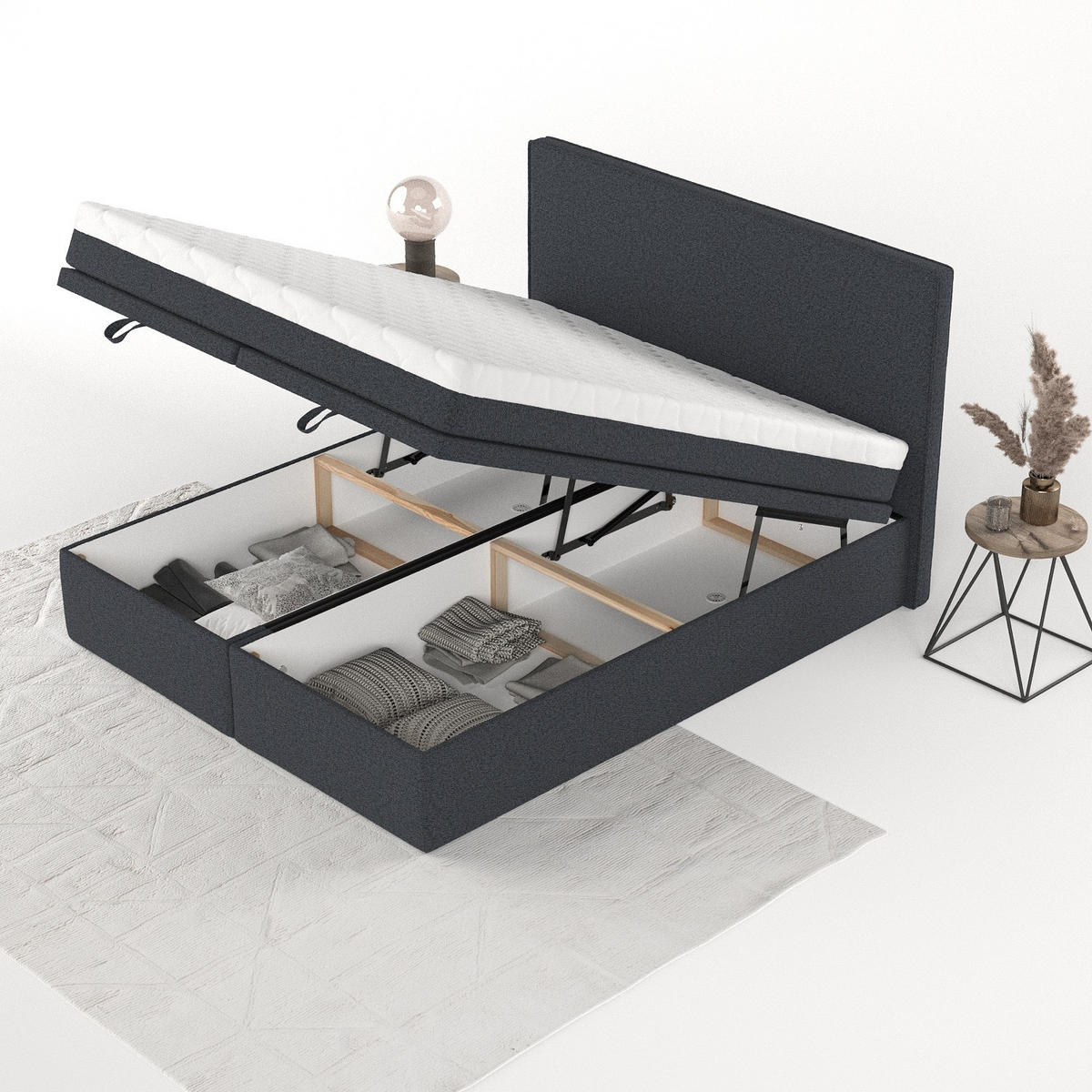 BOXBETT Zalla 200/200 cm Anthrazit im Riva Stoff - Anthrazit/Schwarz, Holz/Holzwerkstoff (200/200cm) - AltaBeds