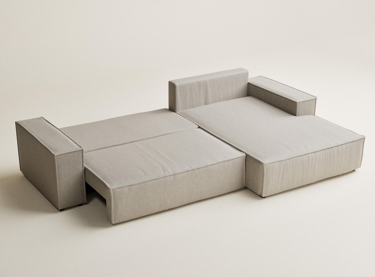 ECKSOFA MIT SCHLAFFUNKTION Maze Beige Webstoff - Beige/Schwarz, Holz/Holzwerkstoff (294/185cm) - Maison de Reve