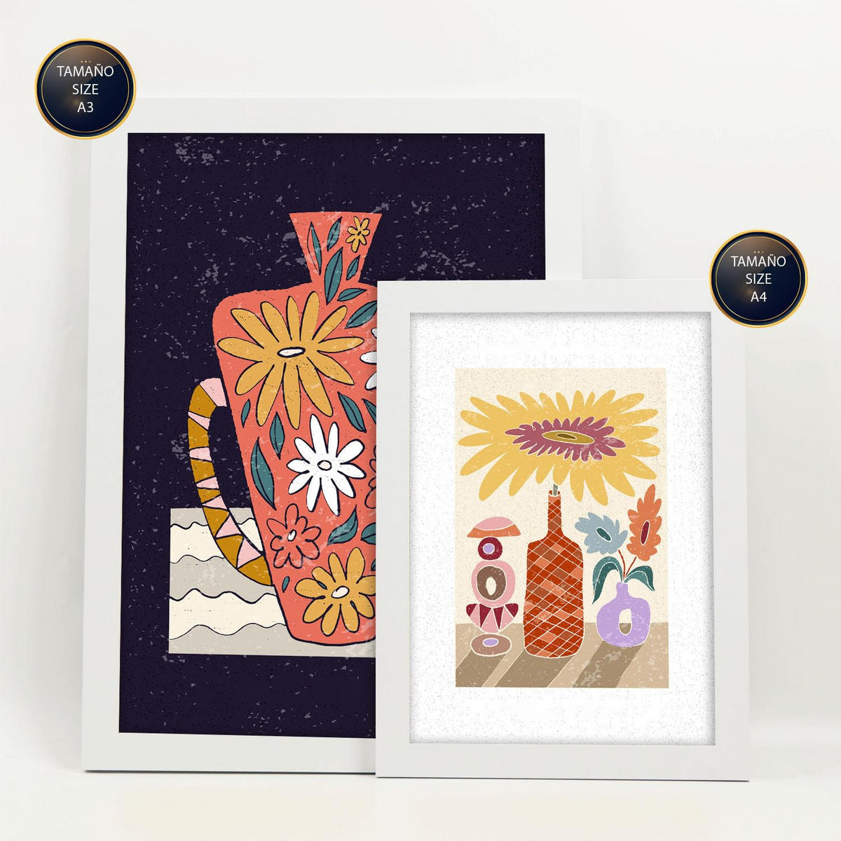 POSTER Set Mit 6 Vase im ethnischen Stil Größe A3 & A4 Weißer Rahmen - Weiß, Papier (29.7/1cm) - Nacnic