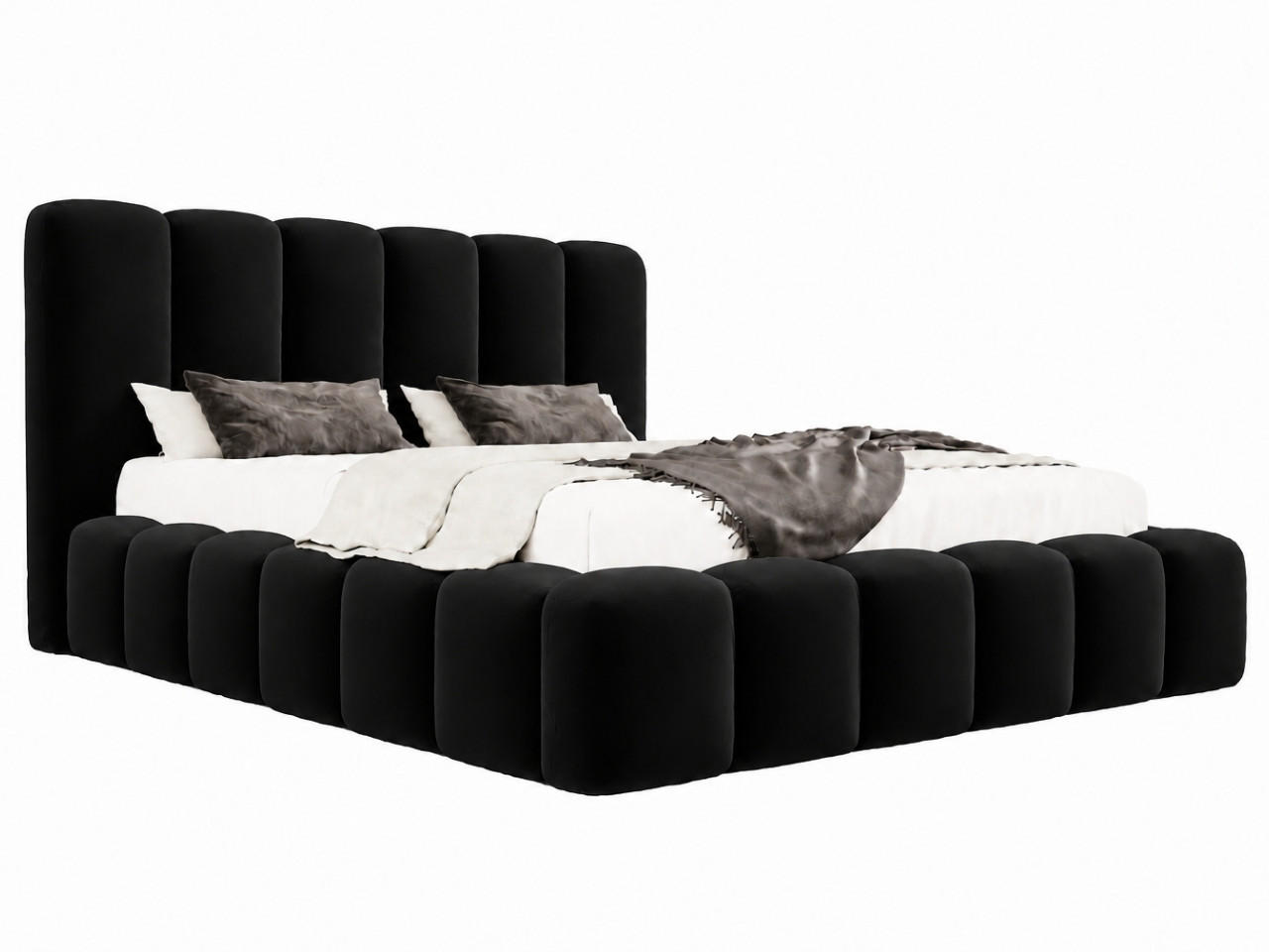 POLSTERBETT MELLOW 140x200 cm in Schwarz, gepolstertes Kopfteil, Lattenrost, Bettkasten, Velvet-Stoff - Schwarz, Holz/Textil (140/200cm) - EMLAR Home