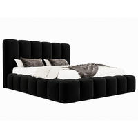 POLSTERBETT MELLOW 140x200 cm in Schwarz, gepolstertes Kopfteil, Lattenrost, Bettkasten, Velvet-Stoff - Schwarz, Holz/Textil (140/200cm) - EMLAR Home