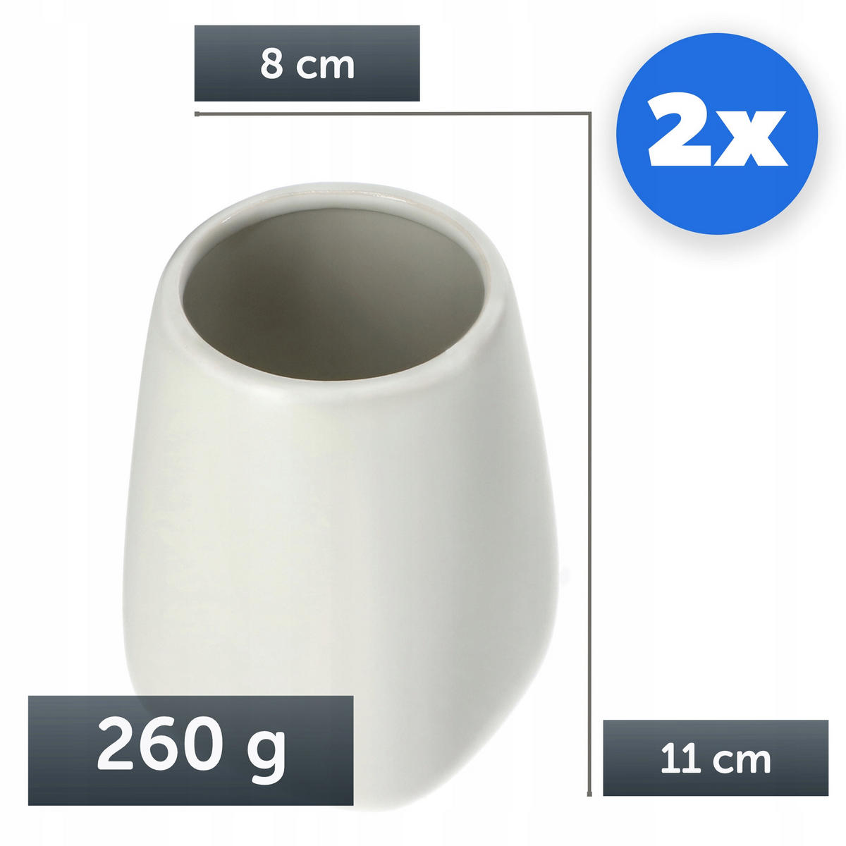 BADEZIMMERBECHER 11 x 8 cm, weiß, 2 Stk. - Weiß, Keramik (8/11cm) - KADAX