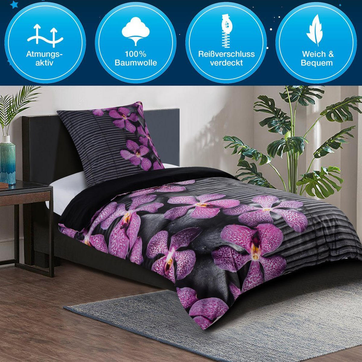 BETTWÄSCHE 4-teilig Vanda - Violett, Naturmaterialien (135/200cm) - Sanilo