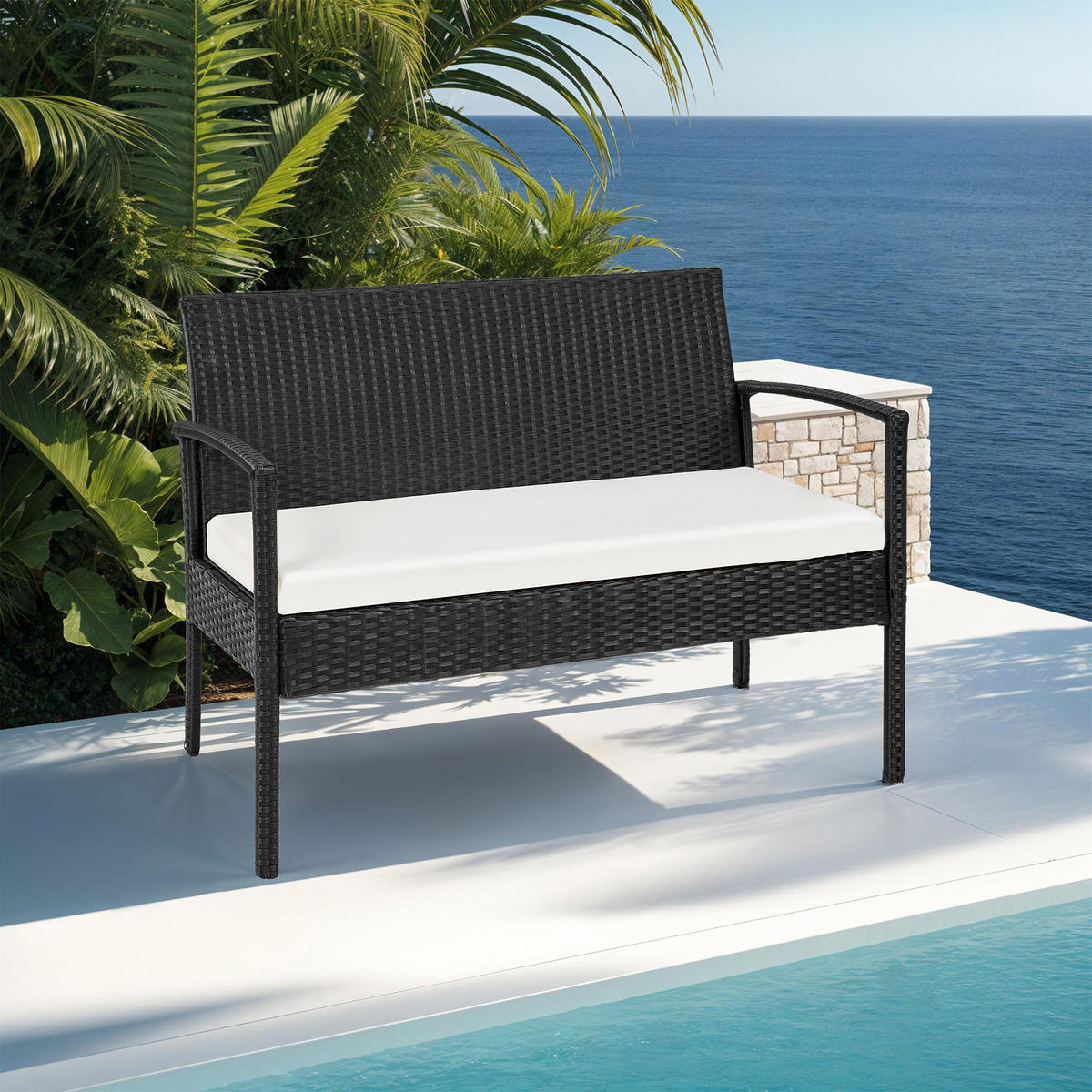 RATTAN SITZGRUPPE Sparta,schlanke Gestelle,schwarz - Schwarz, Kunststoff - tectake