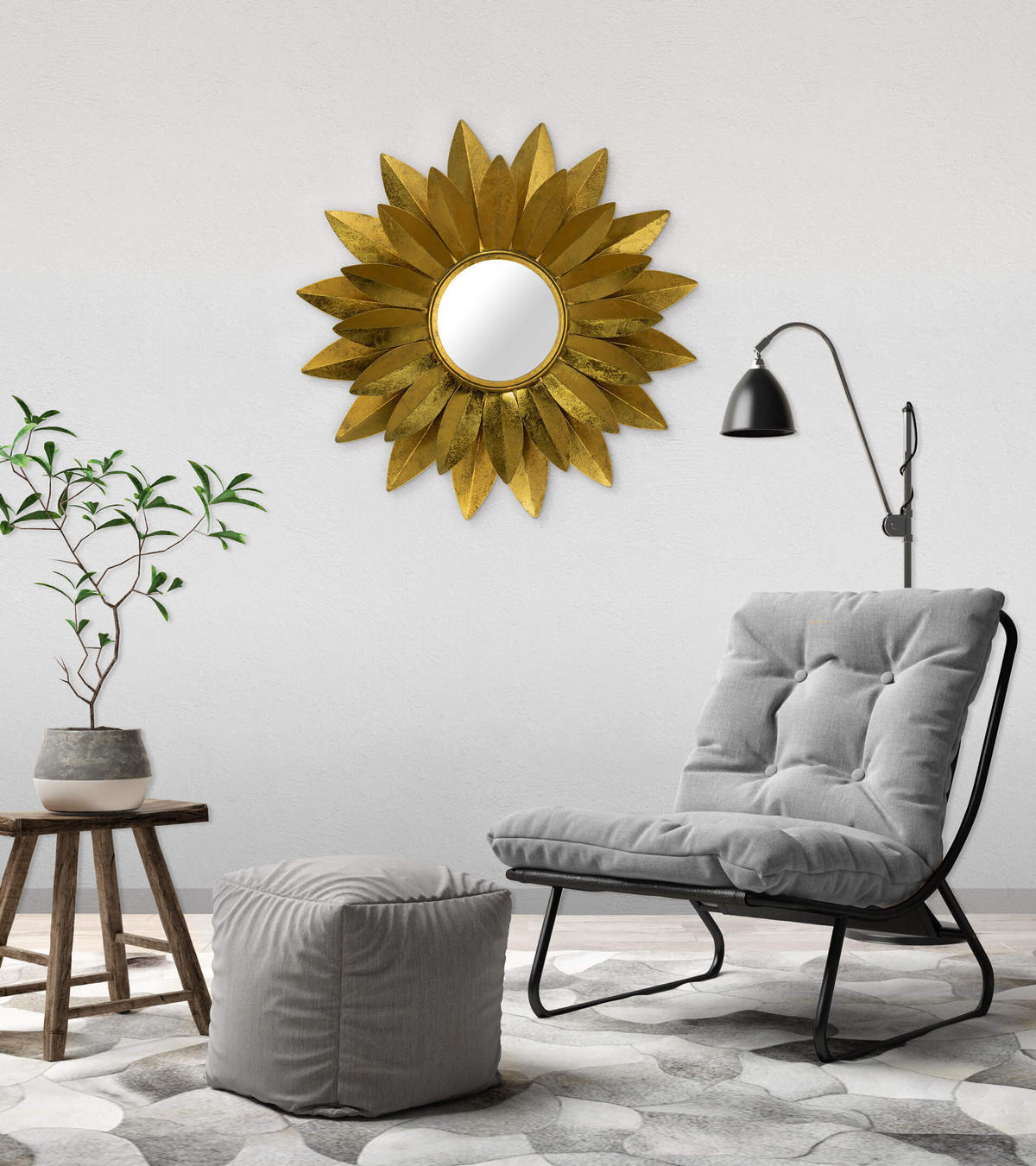 WANDSPIEGEL Gold 90/90 cm - Goldfarben, Metall (10.9/90/7cm) - KUNSTLOFT
