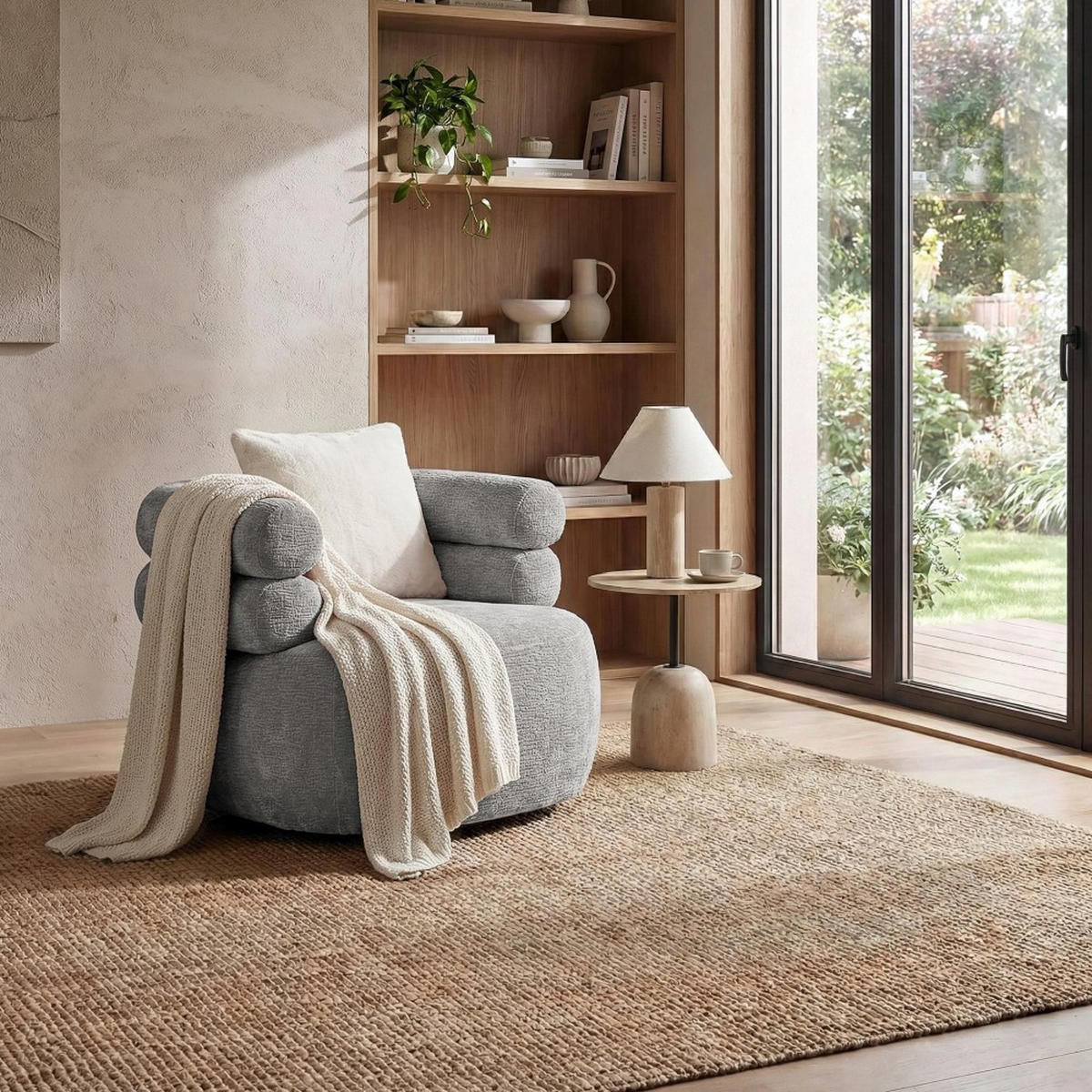 SESSEL Nano, Drehsessel mit runder Form, Hellgrau - Hellgrau, Textil (95/75/95cm) - Beautysofa