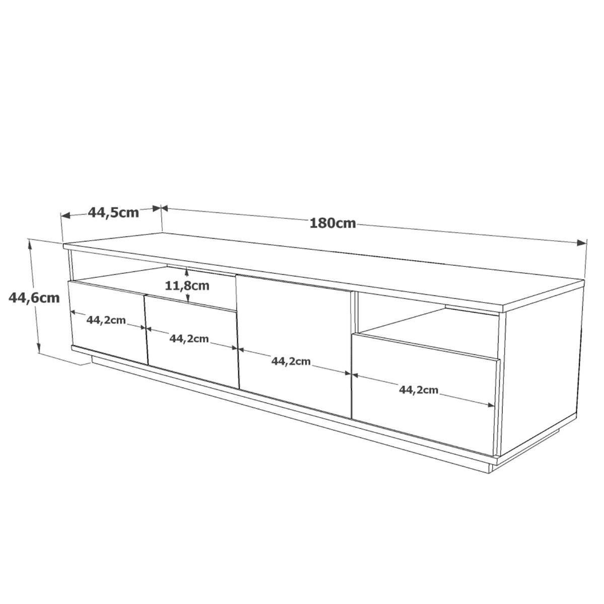 TV-MÖBEL mit 4 Türen - L180 cm - Weiß, Holz/Holzwerkstoff (44.5/44.6/180cm) - Calicosy