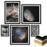 WANDBILDER 5er-Set - 50x50 cm & 20x30 cm & 40x60 cm Schwarzer Rahmen - Astronautenfoto vom Mond - Schwarz, Kunststoff (40/60cm) - ArtPrintCave